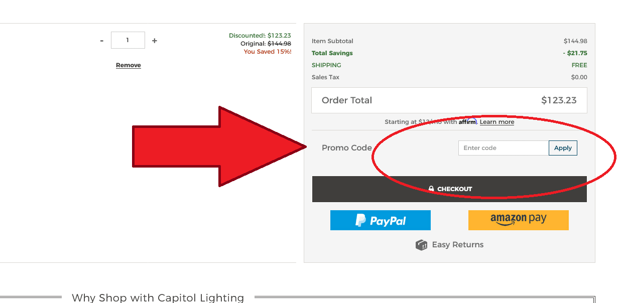 How to redeem 1800Lighting coupon codes