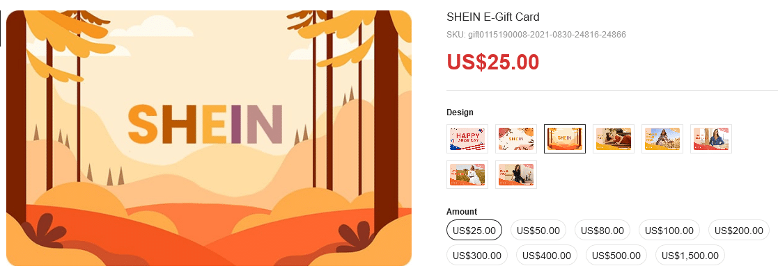 Buy Gift Cards SHEIN USA