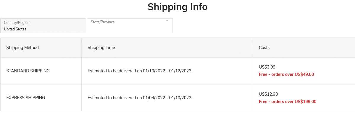 Shein Shipping Info