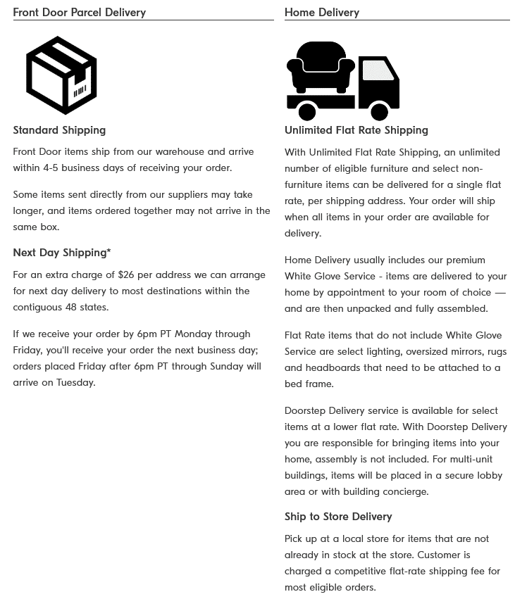 west elm Shipping Types