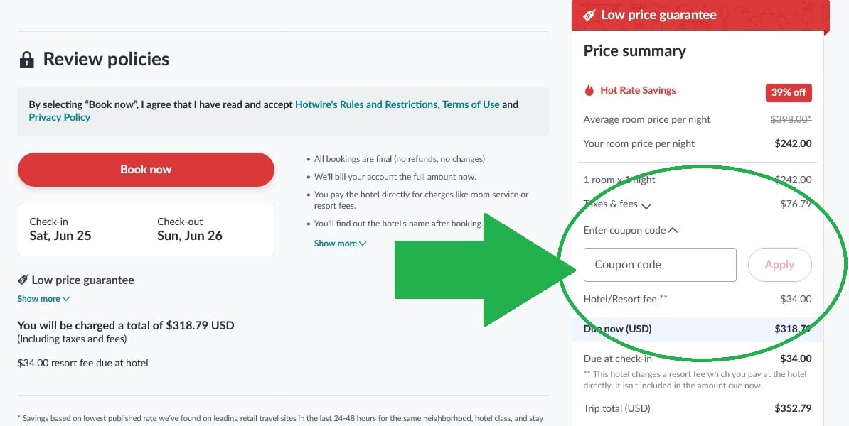 Where to enter promo code on hotwire