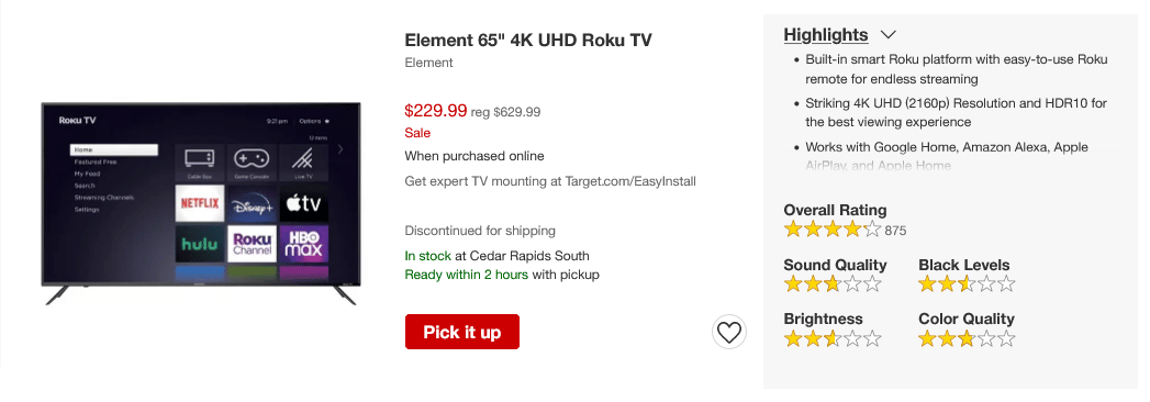 TVs Target 4K UHD Roku TV