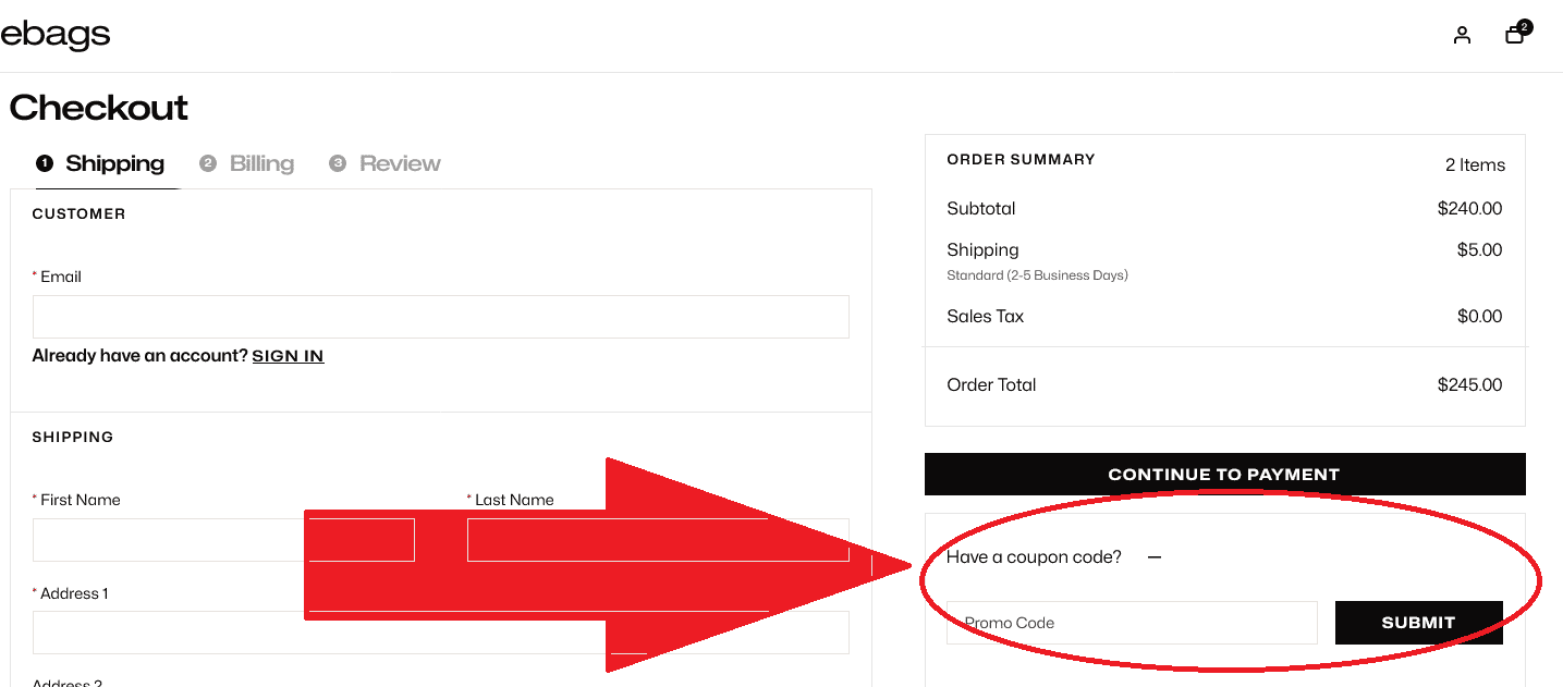 How to redeem eBags coupon codes
